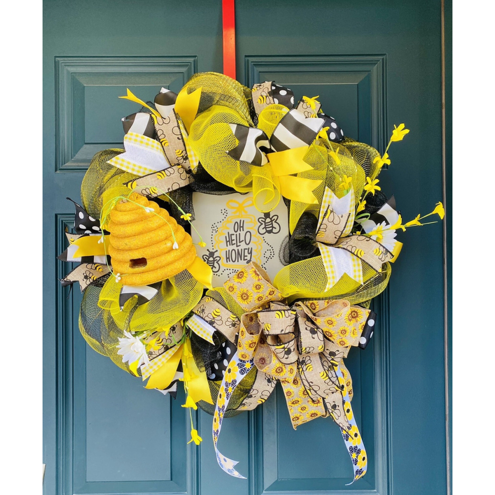 Bee wreath, bumble wreath wreath, summer wreath, spring wreath - Picture 1 of 2